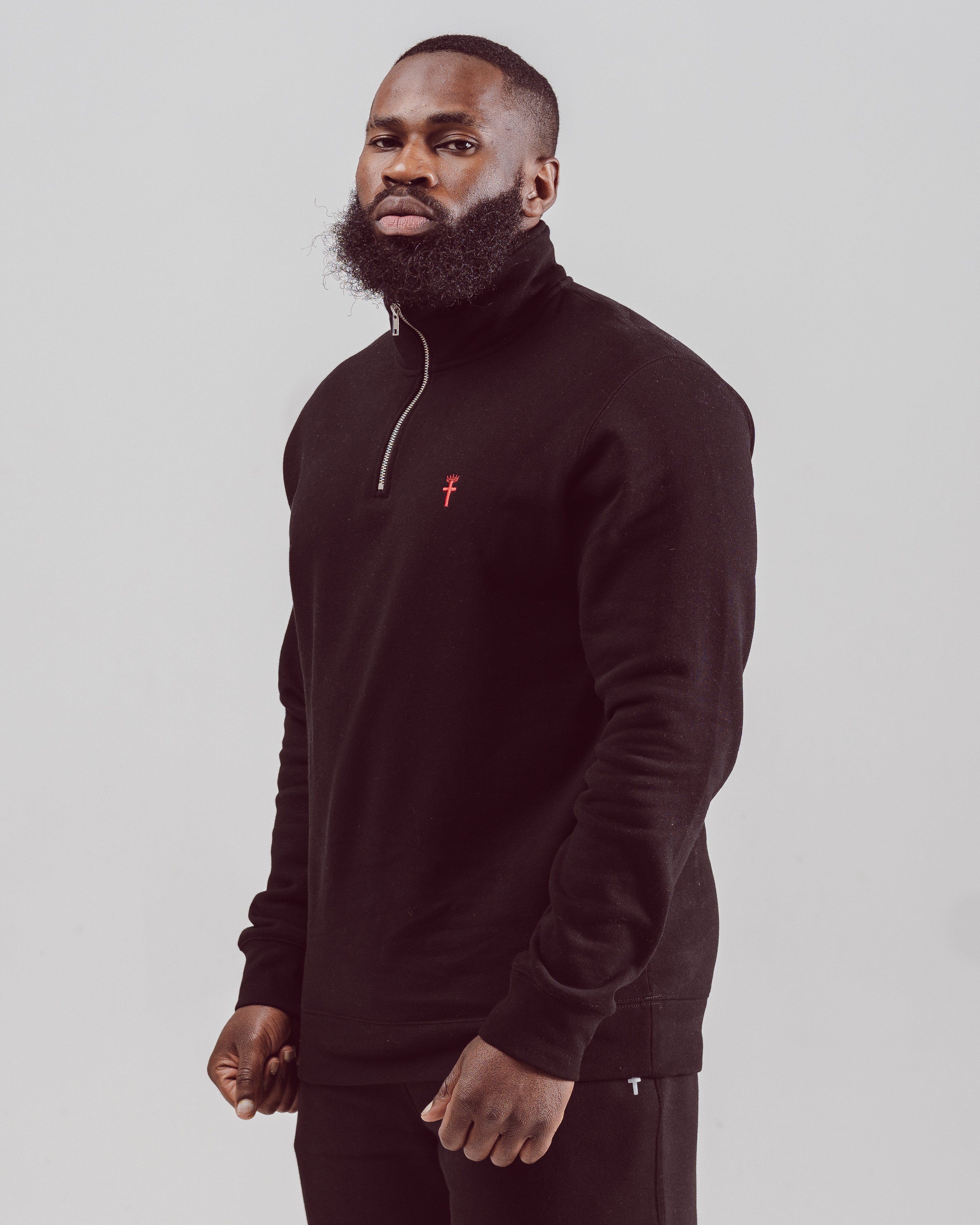 Clothed By Faith Quarter Zip - Black