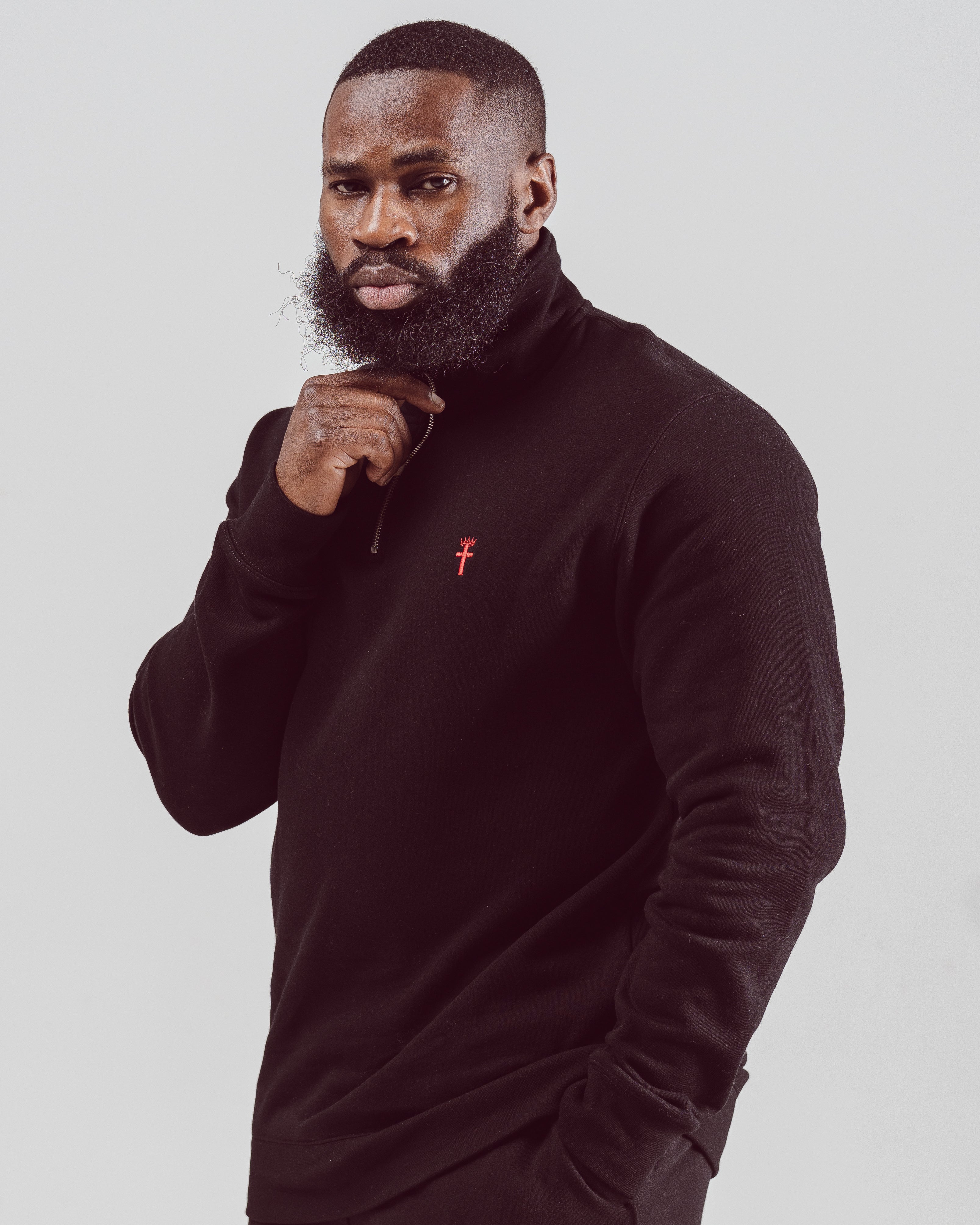 Clothed By Faith Quarter Zip - Black