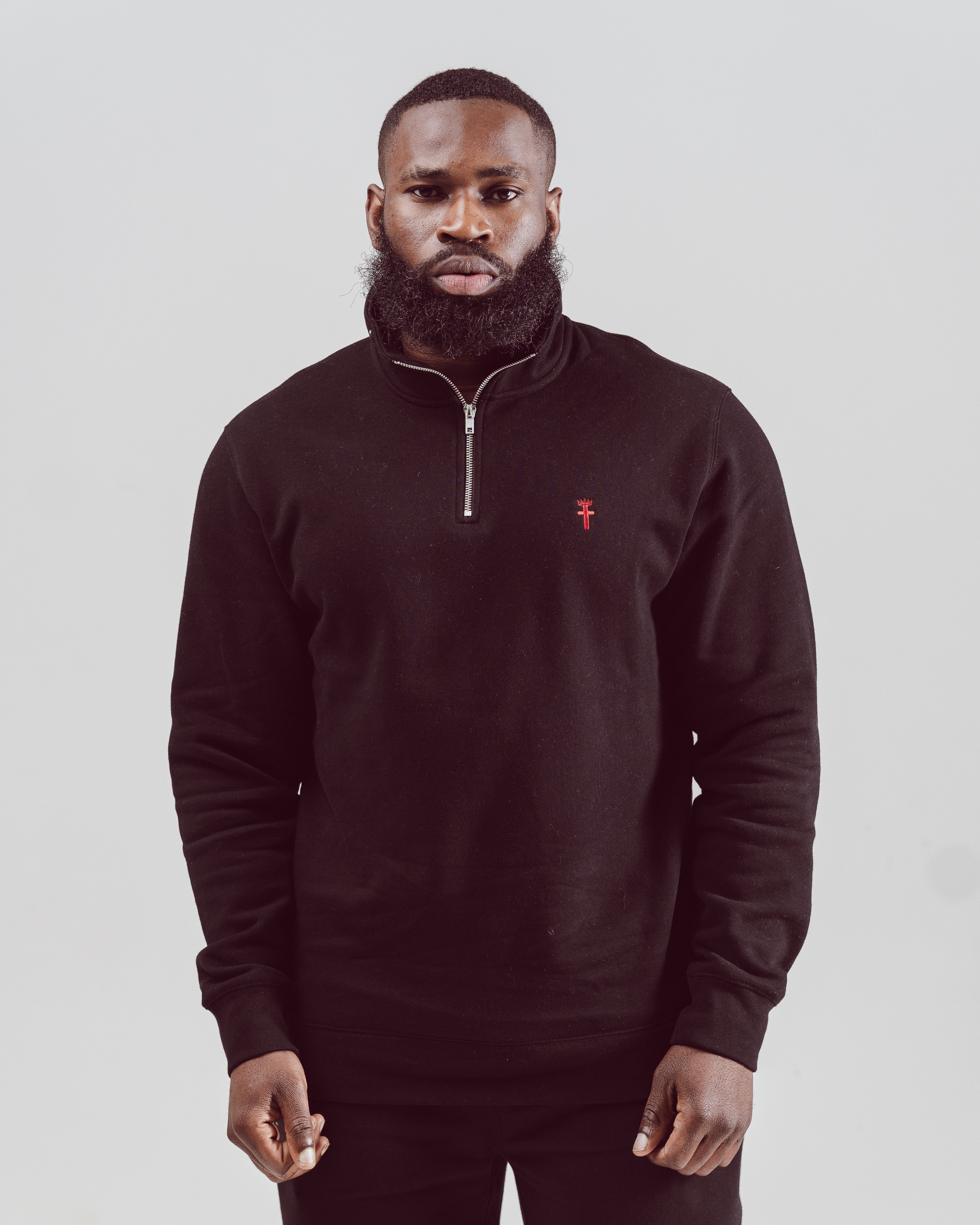 Clothed By Faith Quarter Zip - Black